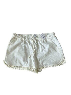 J CREW Cream Linen Blend Pom Fringe Shorts Size M NEW